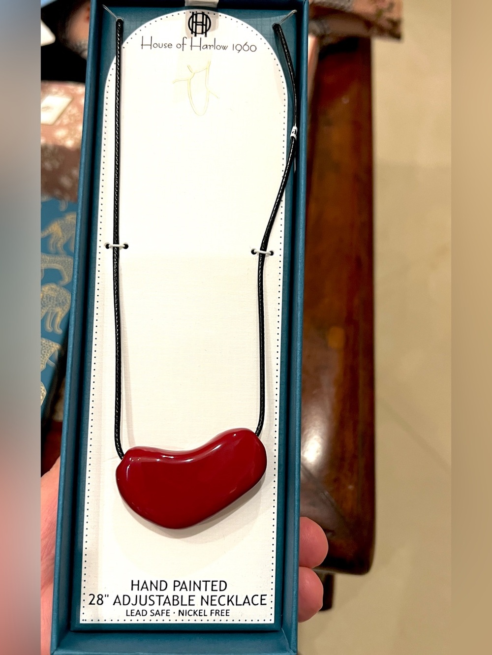 House of Harlow 1960 Hand painter 28” adjustable slider necklace red black